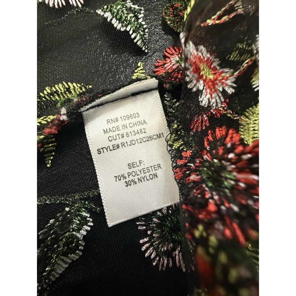 chris mclaughlin Floral Embroidered Sheer Black Kimono Top Large 3/4 Bell Sleeve - Picture 9 of 12